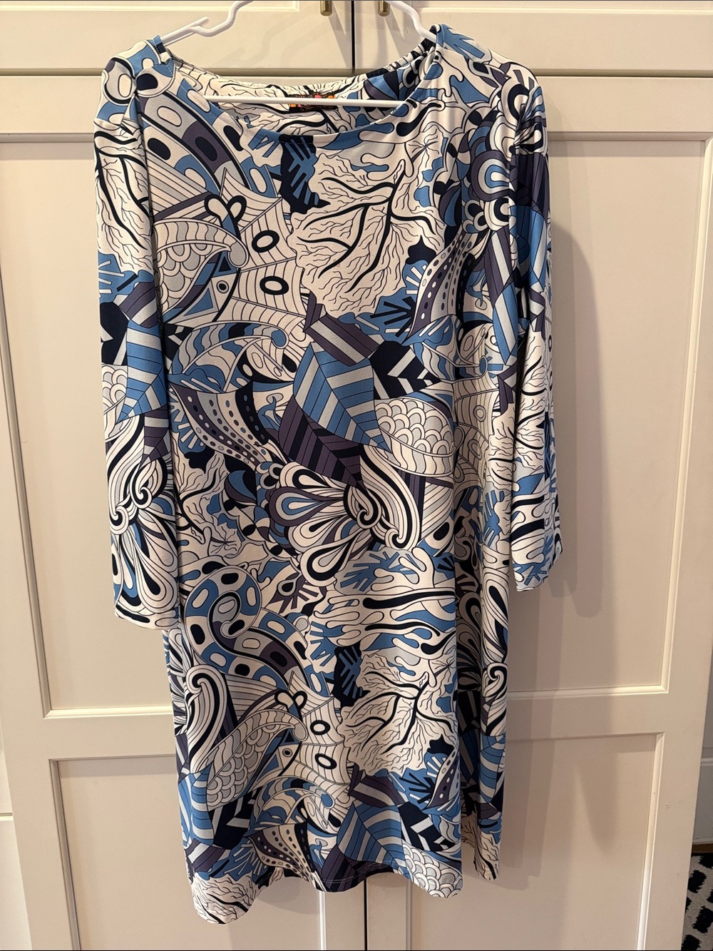 Abstract Blue & White Midi Shift Dress - Women